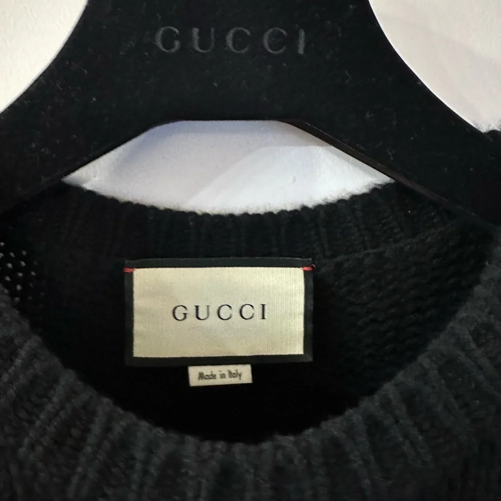 Gucci Men Black Web Striped Wool Cable Knit - Small (oversized)